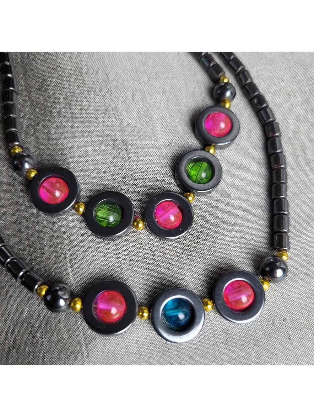 Hematite Necklace and Bracelet Set with Colorful Beads